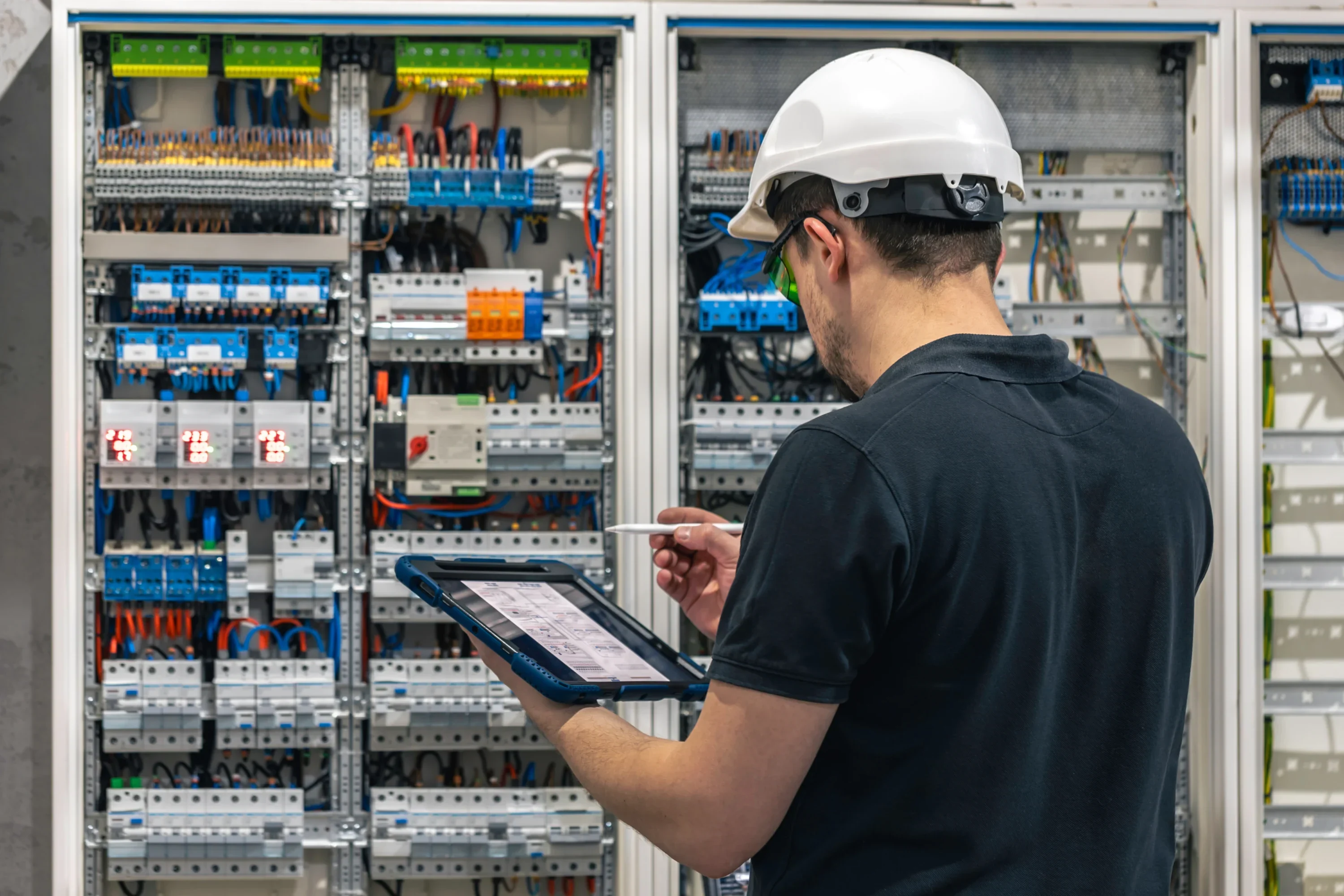 Tecnico al lavoro su un impianto elettrico